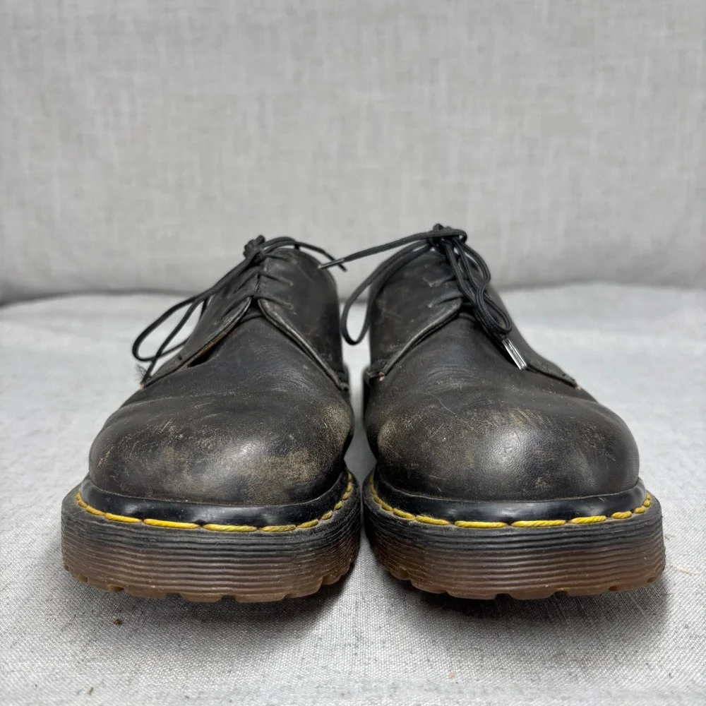 Vintage Dr. Martens Oxfords Black Leather Platform Lug Sole MIE Unisex UK 6